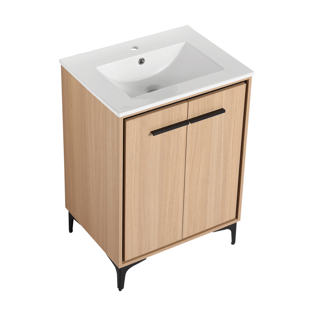 24 Inch Bathroom Vanity Base with basin, Storage Cabinet with Doors, Engineered Wood