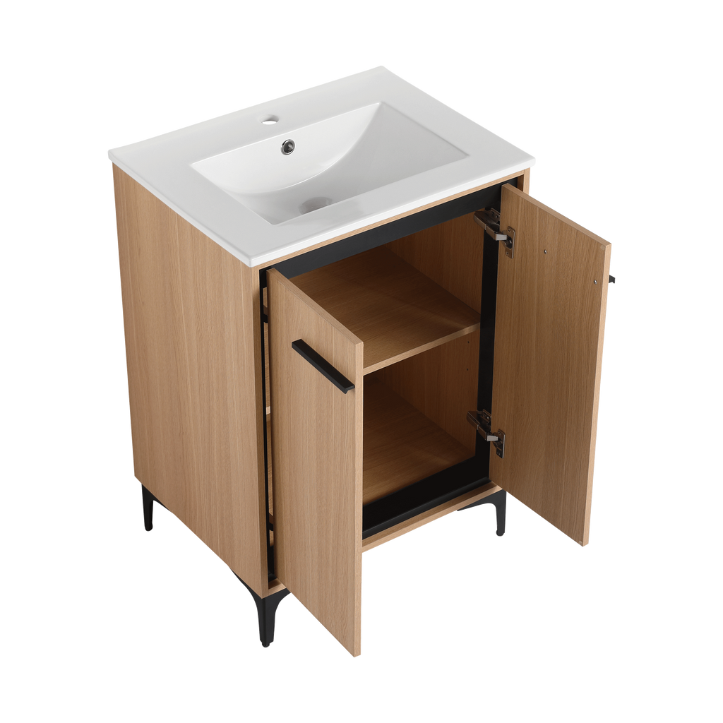 24 Inch Bathroom Vanity Base with basin, Storage Cabinet with Doors, Engineered Wood