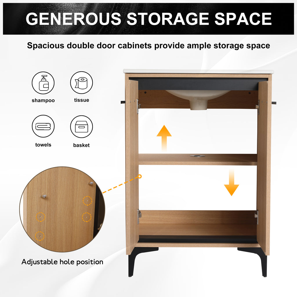 24 Inch Bathroom Vanity Base with basin, Storage Cabinet with Doors, Engineered Wood
