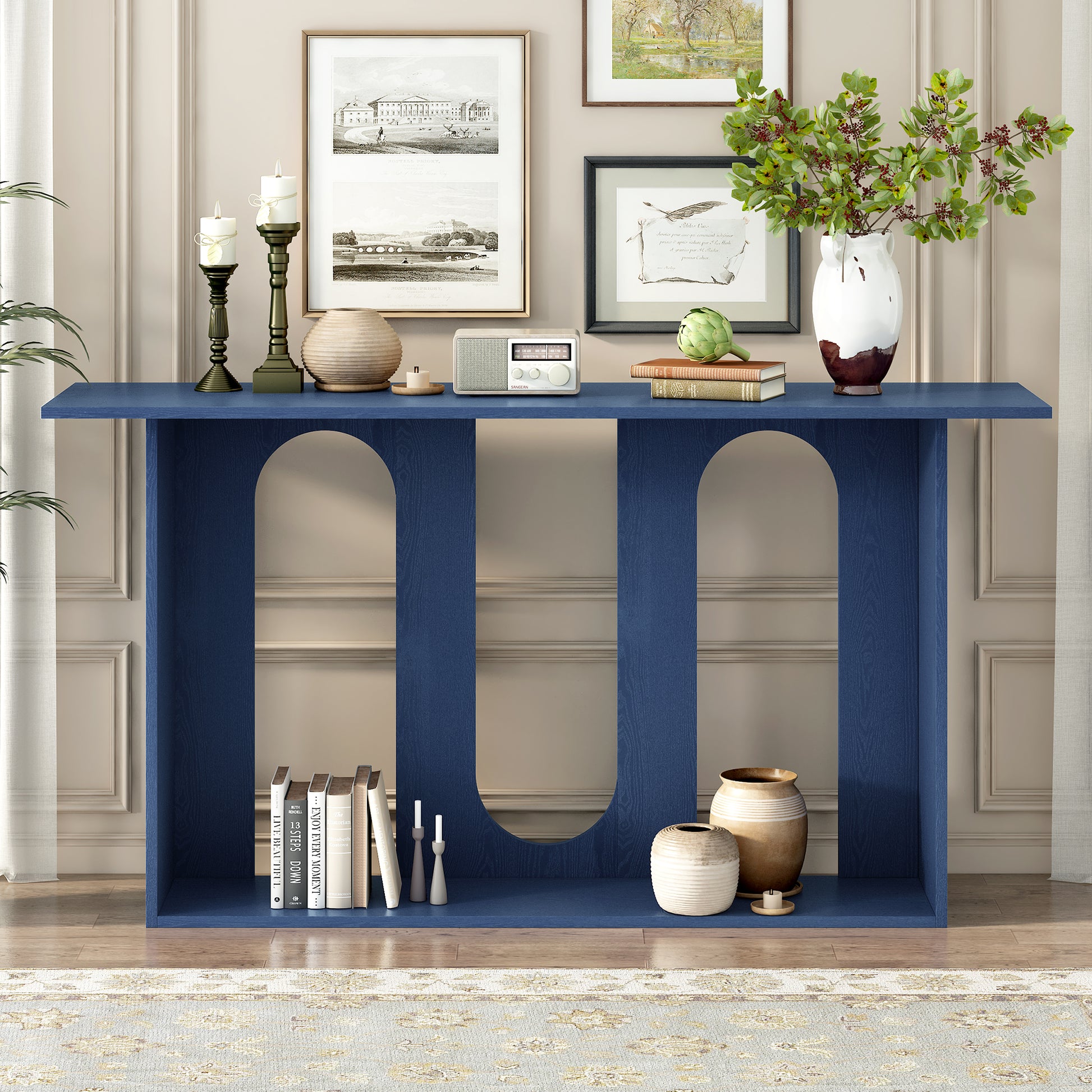U_STYLE Modern and Curved Design Ash Veneer Console Table with Shelf,Suitable for Entryway,Hallway Living Room,Foyer,Corridor