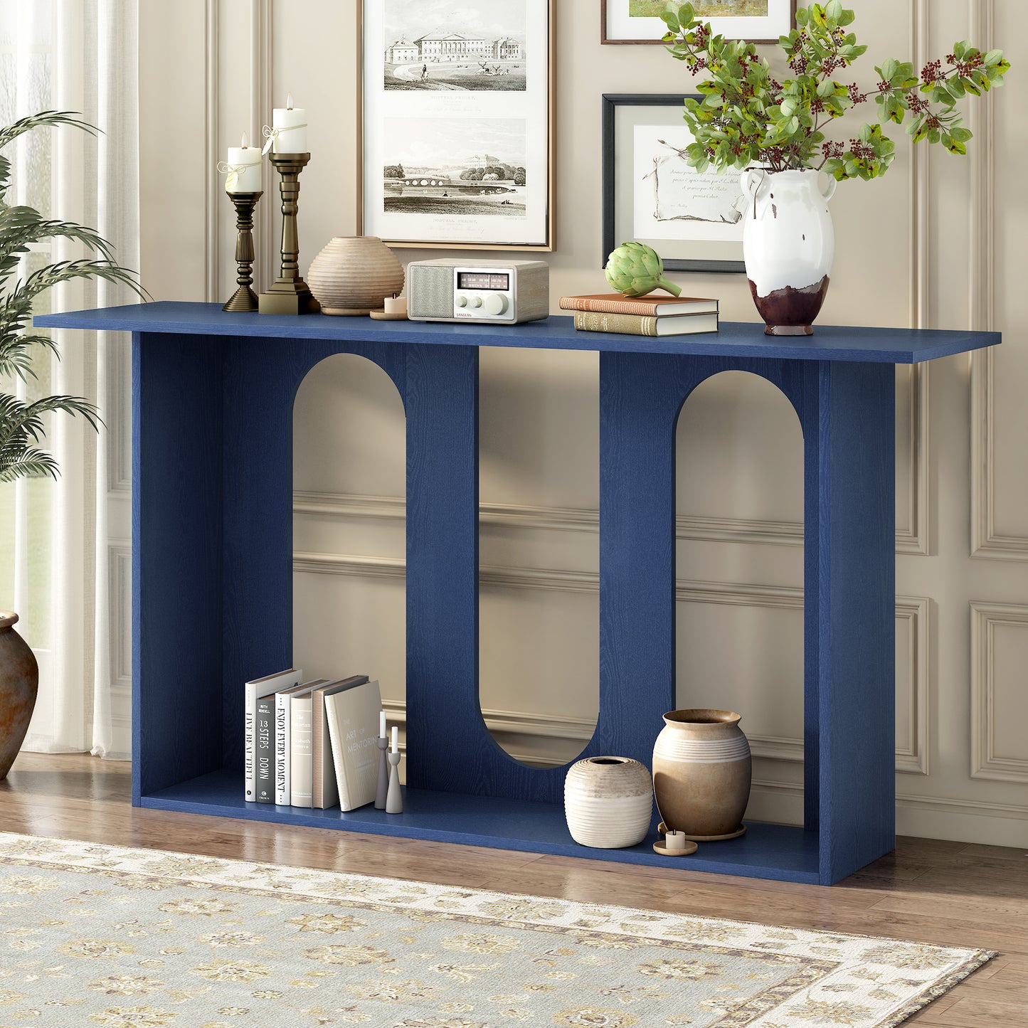 U_STYLE Modern and Curved Design Ash Veneer Console Table with Shelf,Suitable for Entryway,Hallway Living Room,Foyer,Corridor