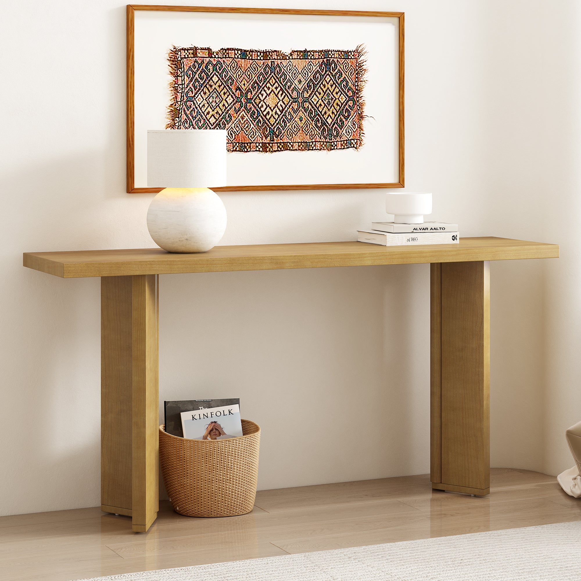 U_STYLE Stylish Console Table with Pine Veneer and Geometric Legs,Suitable for Living Room, Study and Dining Room