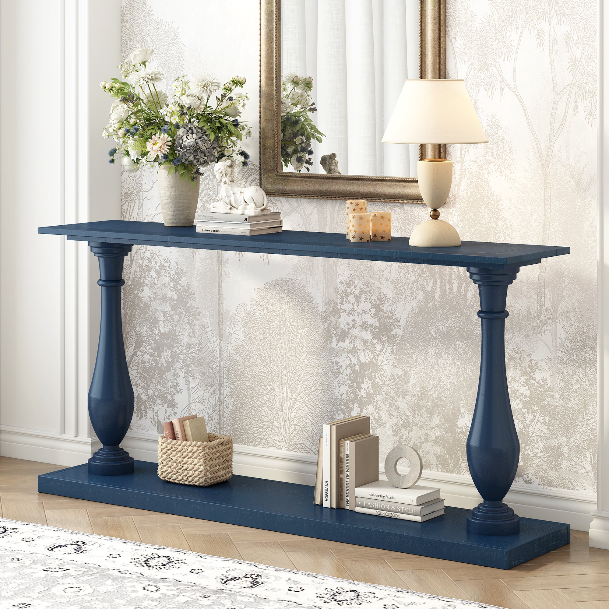 U_STYLE Vintage Sofa Table Console Table with Luxurious Pine Veneer and Elegance Vase-Leg Design,for Living Room Study room Entryway Bedroom