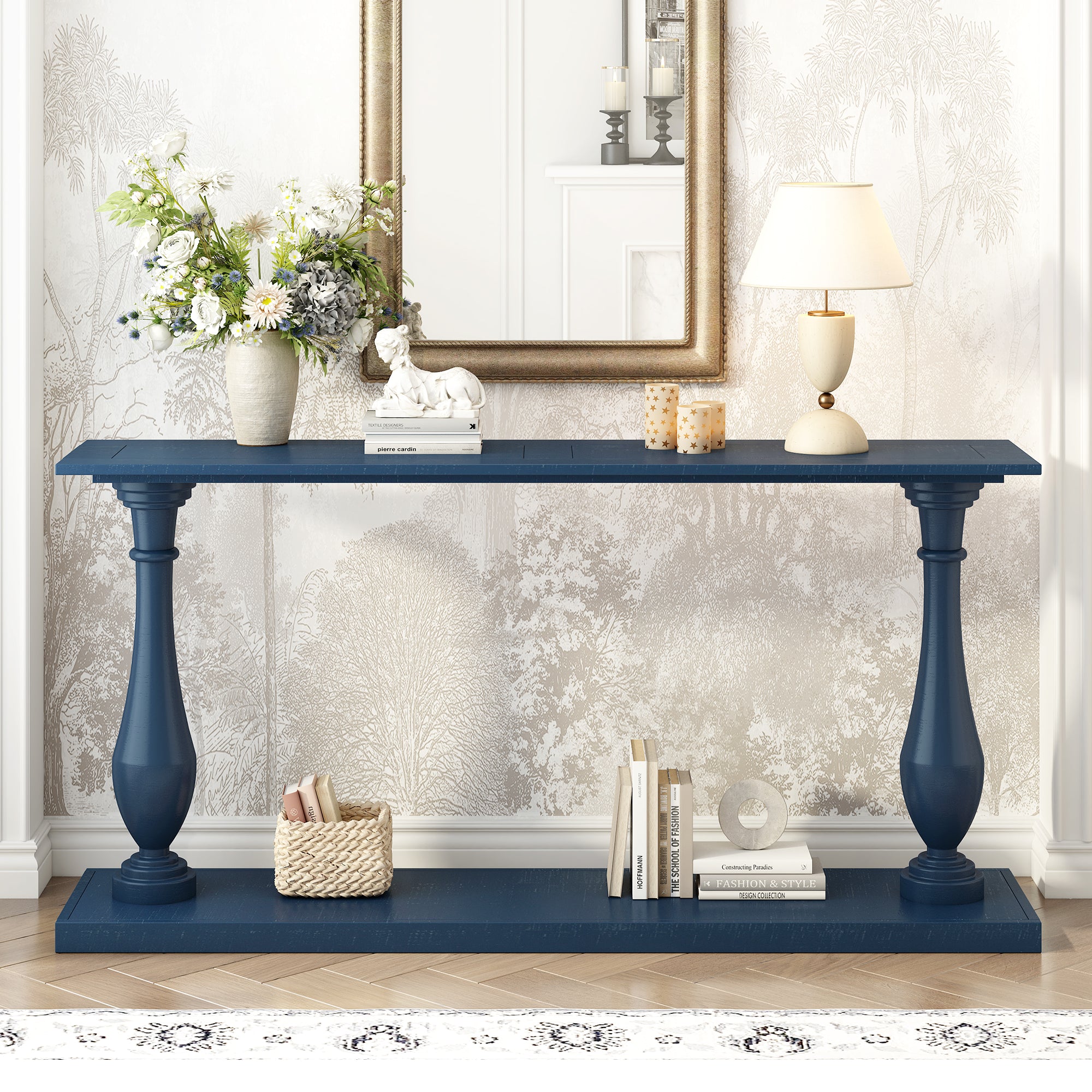 U_STYLE Vintage Sofa Table Console Table with Luxurious Pine Veneer and Elegance Vase-Leg Design,for Living Room Study room Entryway Bedroom