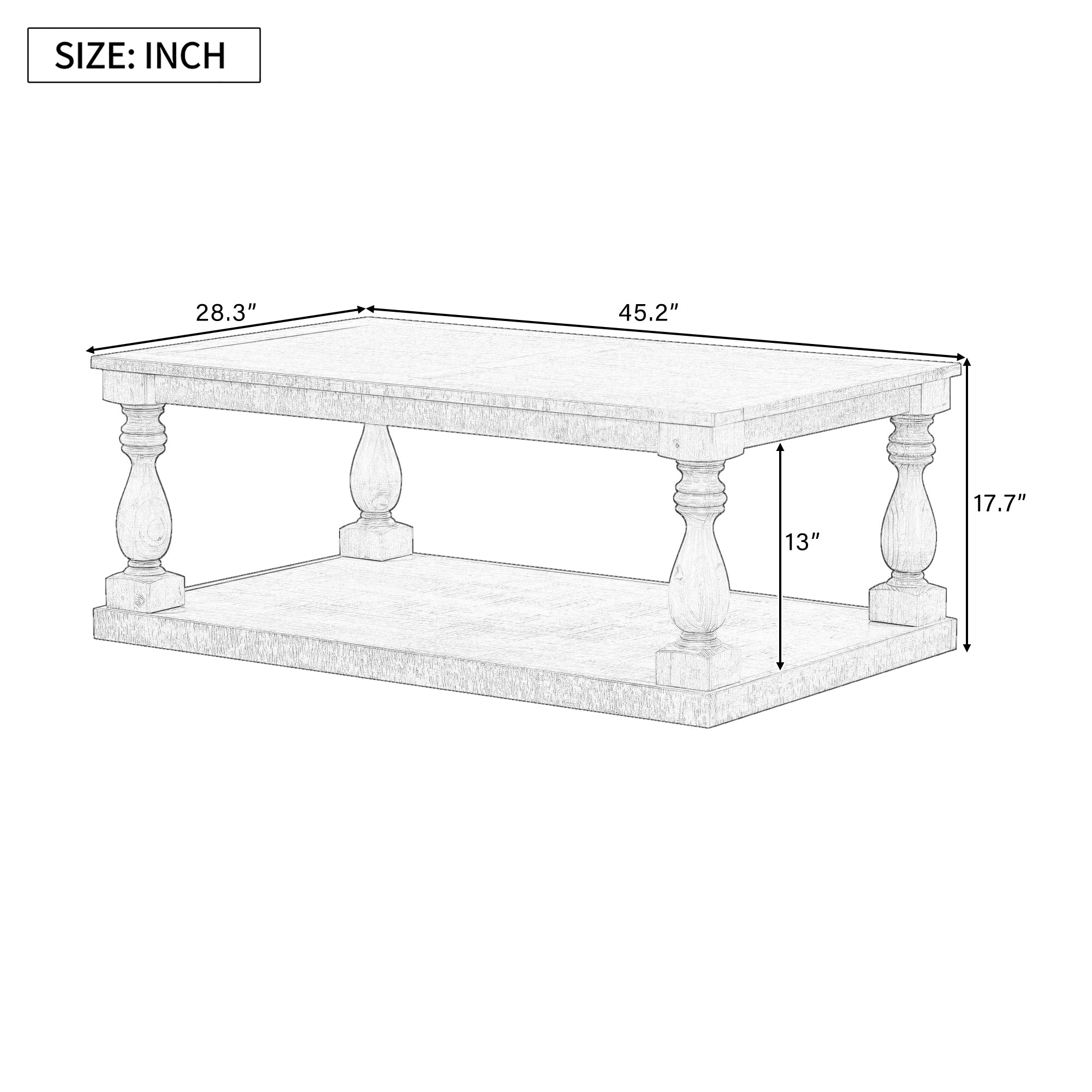 U_STYLE Vintage Coffee Table Featuring Artistic Vase Column Legs and Luxurious Pine Veneer for Timeless Charm,Suitable for living room, study room