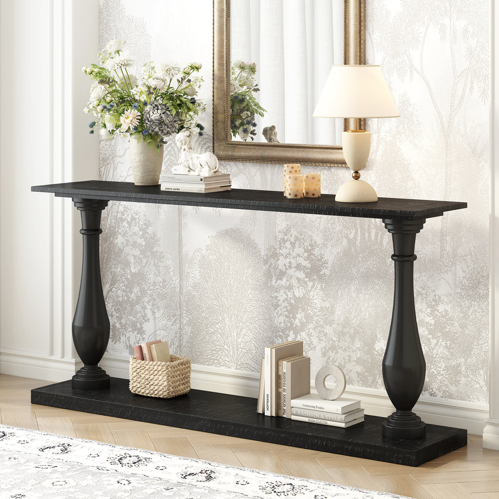 U_STYLE Vintage Sofa Table Console Table with Luxurious Pine Veneer and Elegance Vase-Leg Design,for Living Room Study room Entryway Bedroom
