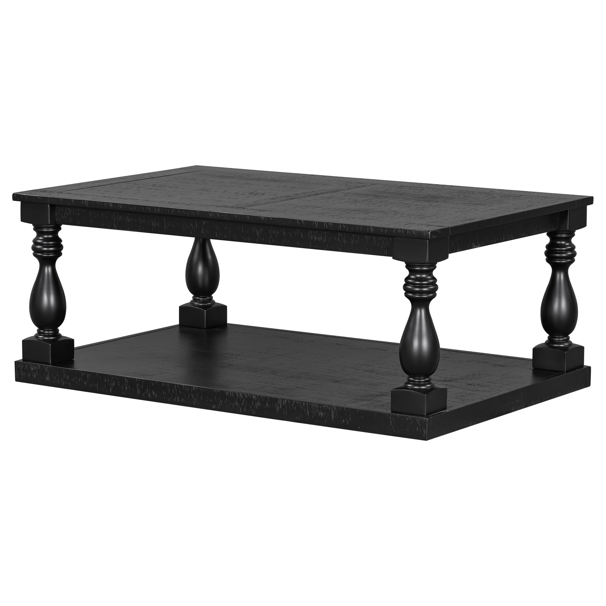 U_STYLE Vintage Coffee Table Featuring Artistic Vase Column Legs and Luxurious Pine Veneer for Timeless Charm,Suitable for living room, study room