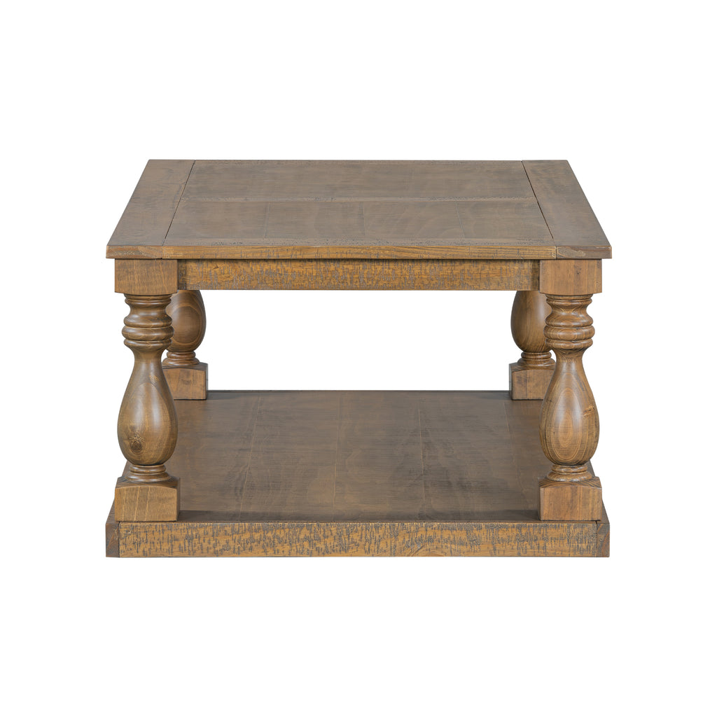 U_STYLE Vintage Coffee Table Featuring Artistic Vase Column Legs and Luxurious Pine Veneer for Timeless Charm,Suitable for living room, study room