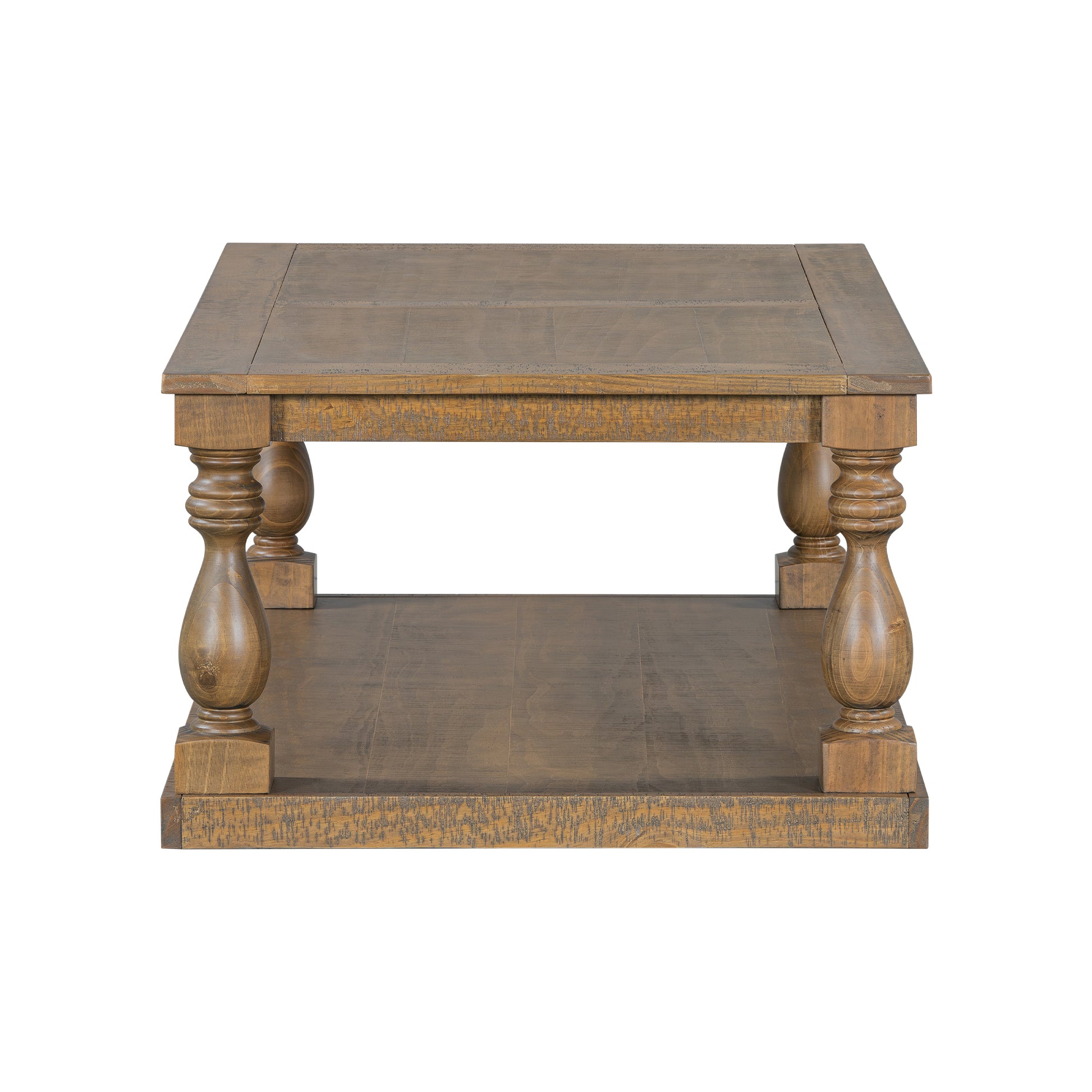 U_STYLE Vintage Coffee Table Featuring Artistic Vase Column Legs and Luxurious Pine Veneer for Timeless Charm,Suitable for living room, study room