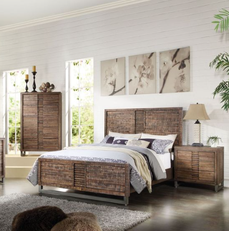 Andria Reclaimed Oak Finish Queen Bed Bed Frame