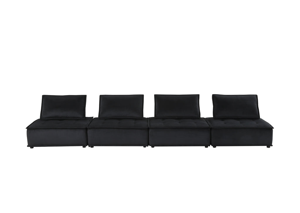 Anna 160" Black Velvet 4-Seater Modular Sofa