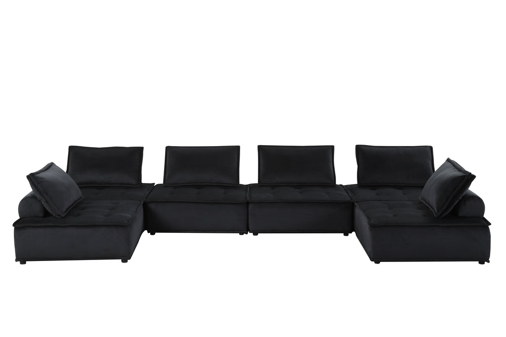 Anna 160" Black Velvet 6-Seater U-Shape Modular Sectional Sofa