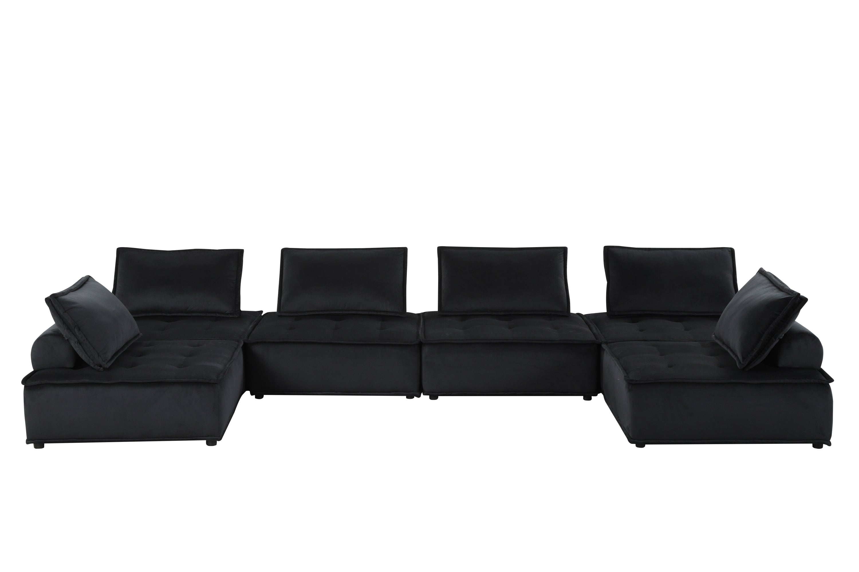Anna 160" Black Velvet 6-Seater U-Shape Modular Sectional Sofa