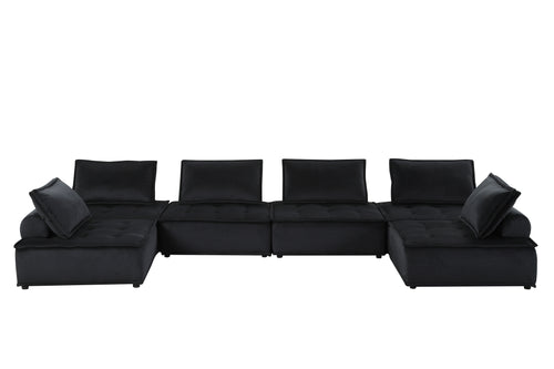 Anna 160" Black Velvet 6-Seater U-Shape Modular Sectional Sofa