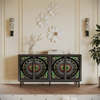 60.3 'Decorative Cabinet with 4 doors, Painted glass metal iron frame Buffet Cabinet, Artistic storage Cabinet, Entrance Cabinet, Living room, Bedroom, Dining room Sideboard