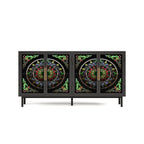 60.3 'Decorative Cabinet with 4 doors, Painted glass metal iron frame Buffet Cabinet, Artistic storage Cabinet, Entrance Cabinet, Living room, Bedroom, Dining room Sideboard