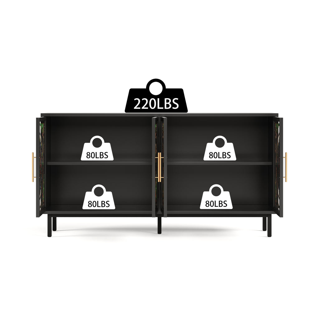 60.3 'Decorative Cabinet with 4 doors, Painted glass metal iron frame Buffet Cabinet, Artistic storage Cabinet, Entrance Cabinet, Living room, Bedroom, Dining room Sideboard