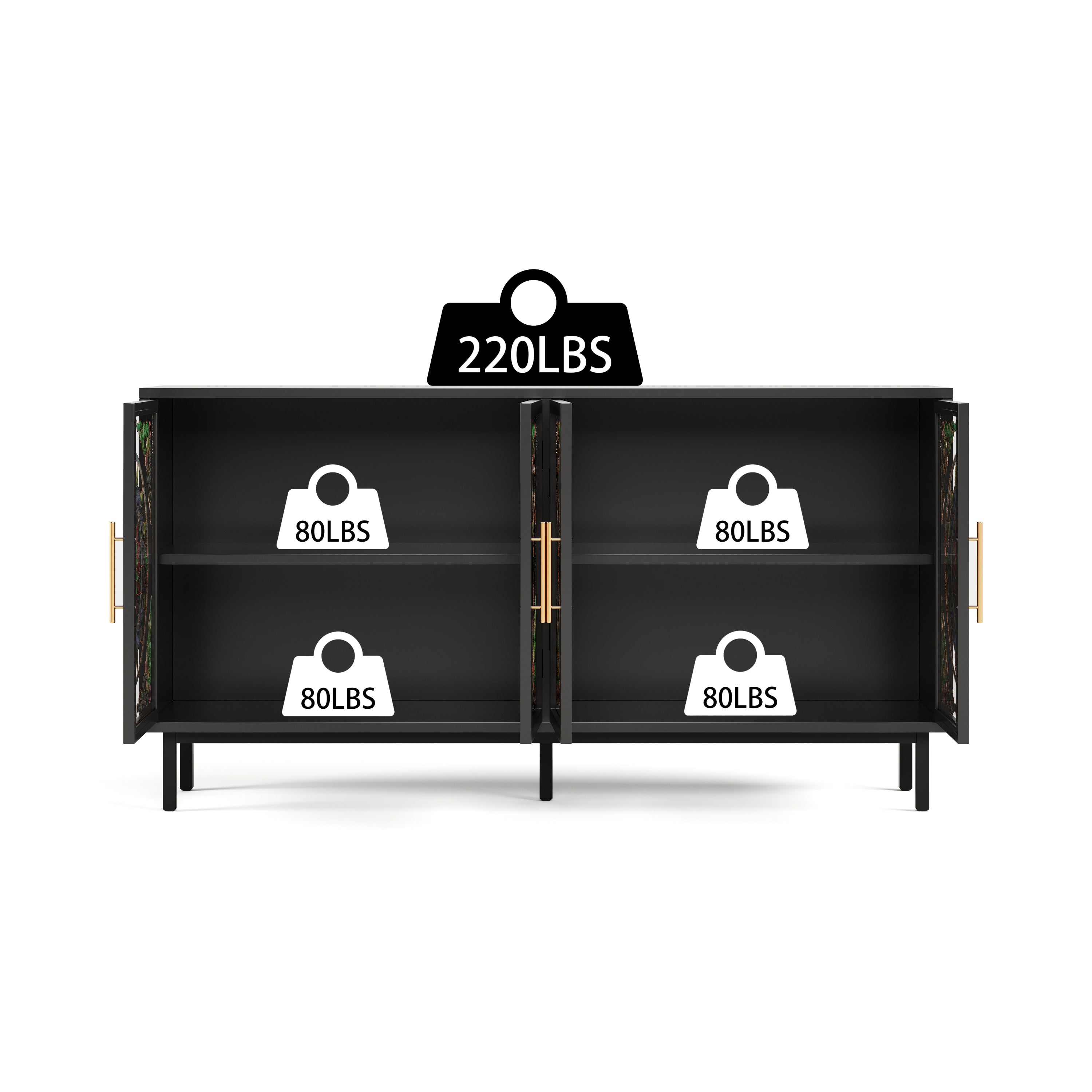 60.3 'Decorative Cabinet with 4 doors, Painted glass metal iron frame Buffet Cabinet, Artistic storage Cabinet, Entrance Cabinet, Living room, Bedroom, Dining room Sideboard