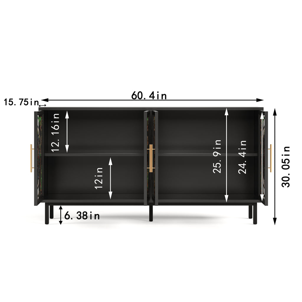 60.3 'Decorative Cabinet with 4 doors, Painted glass metal iron frame Buffet Cabinet, Artistic storage Cabinet, Entrance Cabinet, Living room, Bedroom, Dining room Sideboard