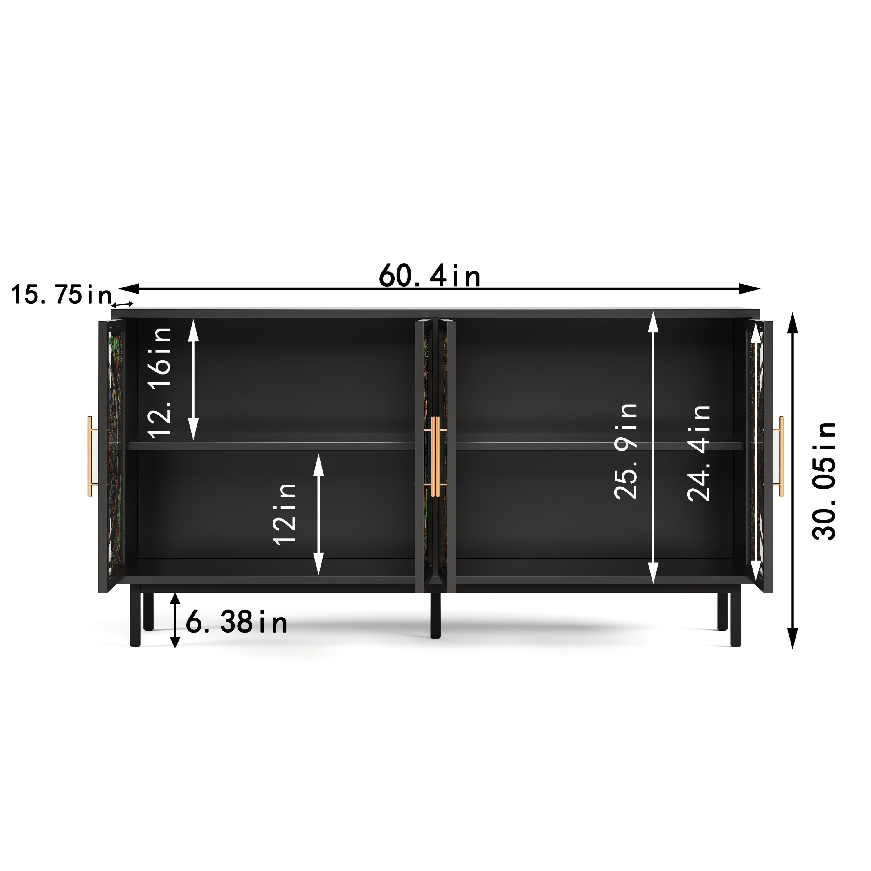 60.3 'Decorative Cabinet with 4 doors, Painted glass metal iron frame Buffet Cabinet, Artistic storage Cabinet, Entrance Cabinet, Living room, Bedroom, Dining room Sideboard