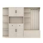 Multifunctional left-right combination hall cabinet (can be used separately) with storage and 4 hooks, storage cabinet/ hall tree 2 in 1 for living room, kitchen and hallway,antique Beige