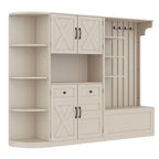 Multifunctional left-right combination hall cabinet (can be used separately) with storage and 4 hooks, storage cabinet/ hall tree 2 in 1 for living room, kitchen and hallway,antique Beige