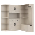 Multifunctional left-right combination hall cabinet (can be used separately) with storage and 4 hooks, storage cabinet/ hall tree 2 in 1 for living room, kitchen and hallway,antique Beige
