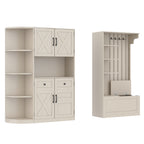 Multifunctional left-right combination hall cabinet (can be used separately) with storage and 4 hooks, storage cabinet/ hall tree 2 in 1 for living room, kitchen and hallway,antique Beige