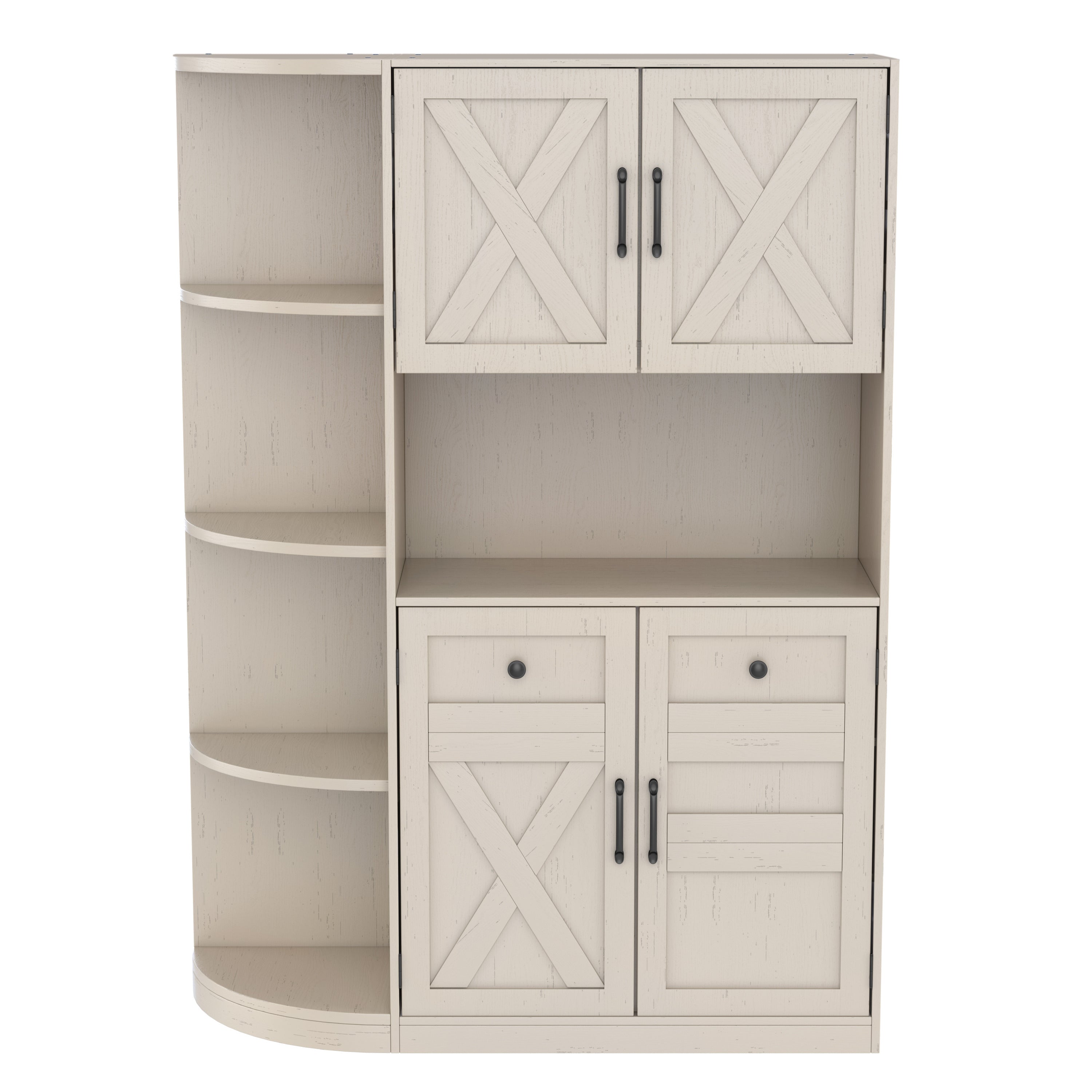 Multifunctional left-right combination hall cabinet (can be used separately) with storage and 4 hooks, storage cabinet/ hall tree 2 in 1 for living room, kitchen and hallway,antique Beige