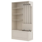 Multifunctional left-right combination hall cabinet (can be used separately) with storage and 4 hooks, storage cabinet/ hall tree 2 in 1 for living room, kitchen and hallway,antique Beige