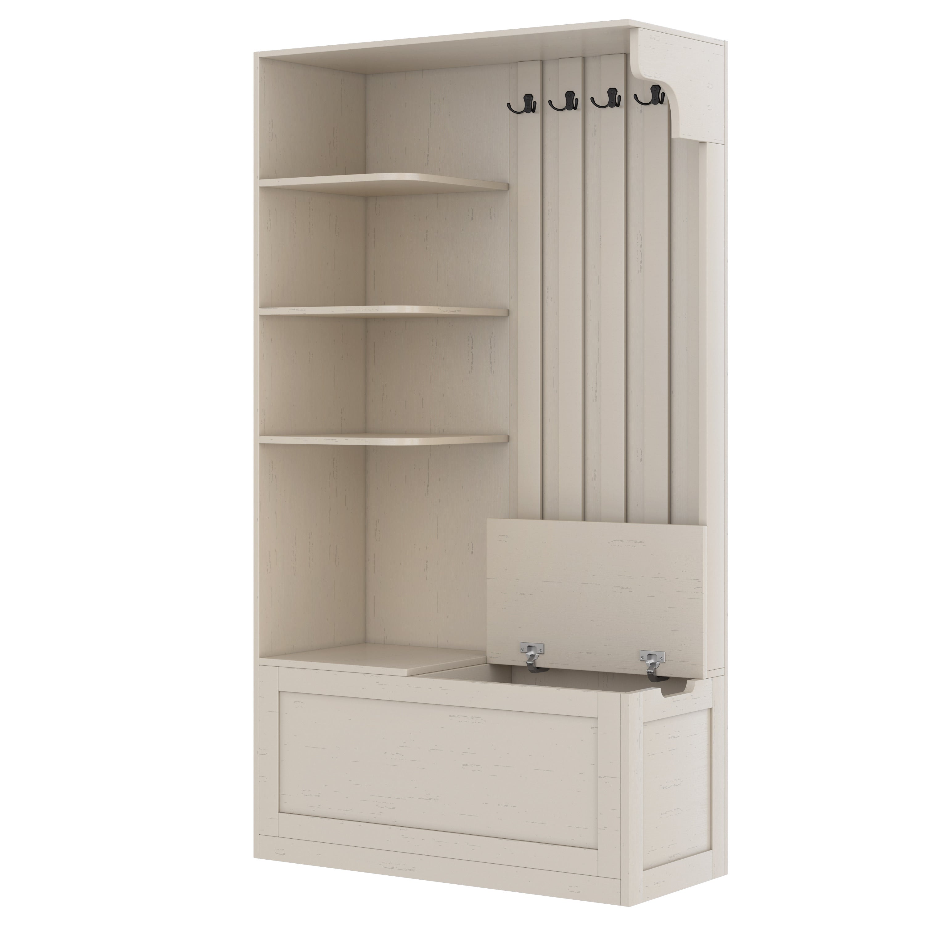 Multifunctional left-right combination hall cabinet (can be used separately) with storage and 4 hooks, storage cabinet/ hall tree 2 in 1 for living room, kitchen and hallway,antique Beige