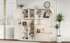 Multifunctional left-right combination hall cabinet (can be used separately) with storage and 4 hooks, storage cabinet/ hall tree 2 in 1 for living room, kitchen and hallway,antique Beige