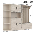 Multifunctional left-right combination hall cabinet (can be used separately) with storage and 4 hooks, storage cabinet/ hall tree 2 in 1 for living room, kitchen and hallway,antique Beige