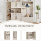 Multifunctional left-right combination hall cabinet (can be used separately) with storage and 4 hooks, storage cabinet/ hall tree 2 in 1 for living room, kitchen and hallway,antique Beige