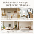 Multifunctional left-right combination hall cabinet (can be used separately) with storage and 4 hooks, storage cabinet/ hall tree 2 in 1 for living room, kitchen and hallway,antique Beige