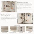 Multifunctional left-right combination hall cabinet (can be used separately) with storage and 4 hooks, storage cabinet/ hall tree 2 in 1 for living room, kitchen and hallway,antique Beige