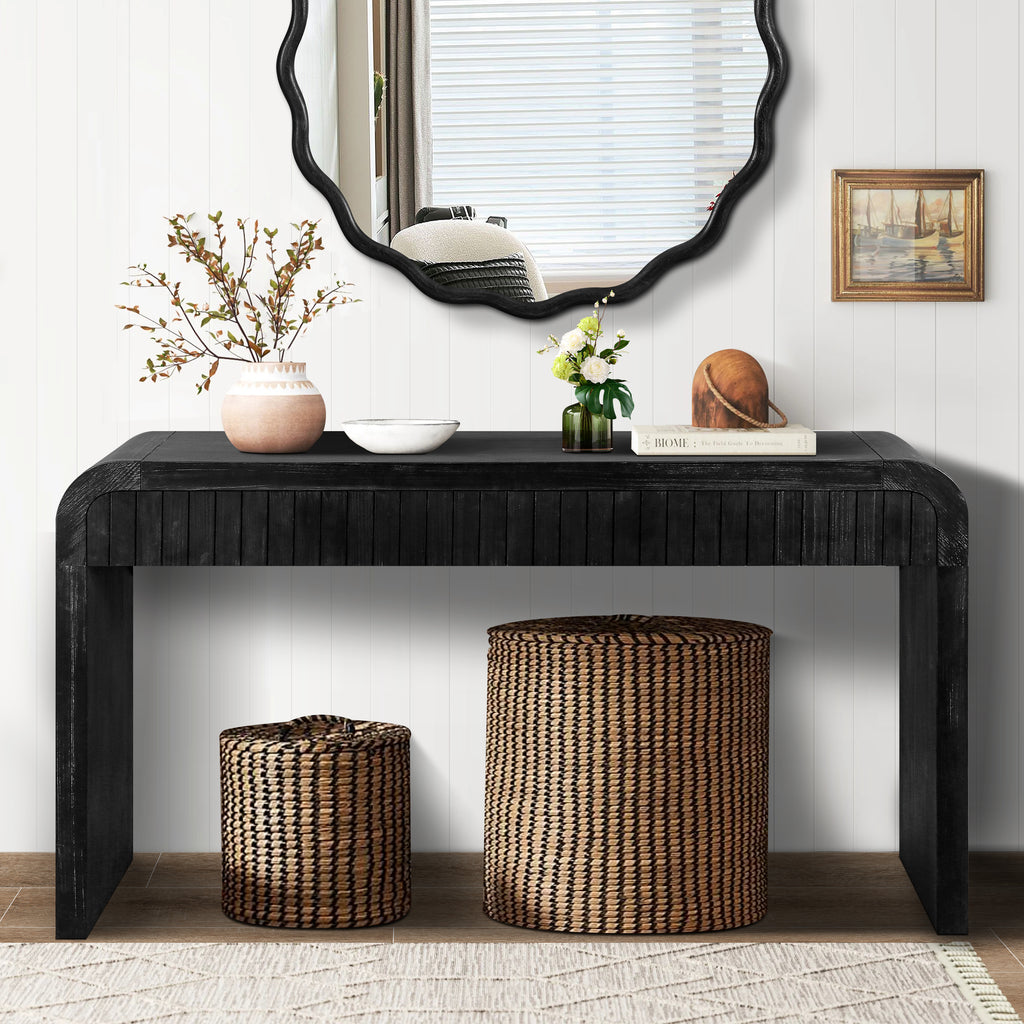 59'' Vintage Crafted Entryway Table,Two Hidden Handle Drawers,Farmhouse Console Table ,Easy Assembly, for Entrance & Dinning Room & Living Room & Hallway (Antique Black)