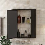 Wall-Mounted Bathroom Cabinet with Mirror, Metal Framed Mirrored Door Medicine Cabinet, 2 Inner Shelves for Storage, Modern Farmhouse Style, Over Toilet or Vanity Organizer