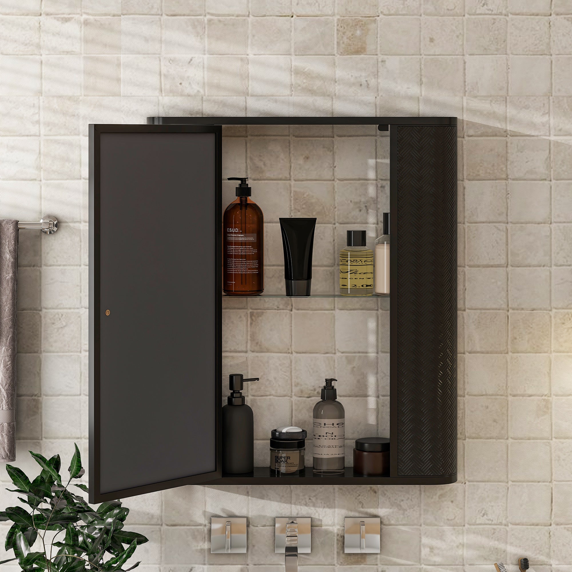 Wall-Mounted Bathroom Cabinet with Mirror, Metal Framed Mirrored Door Medicine Cabinet, 2 Inner Shelves for Storage, Modern Farmhouse Style, Over Toilet or Vanity Organizer