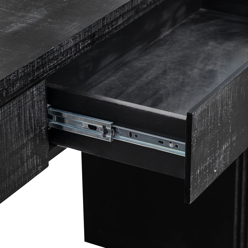 TREXM Unique Retro Silhouette Console Table with Open Style, Two Top Drawers for Entrance, Dinning Room, Living Room (Antique Black)