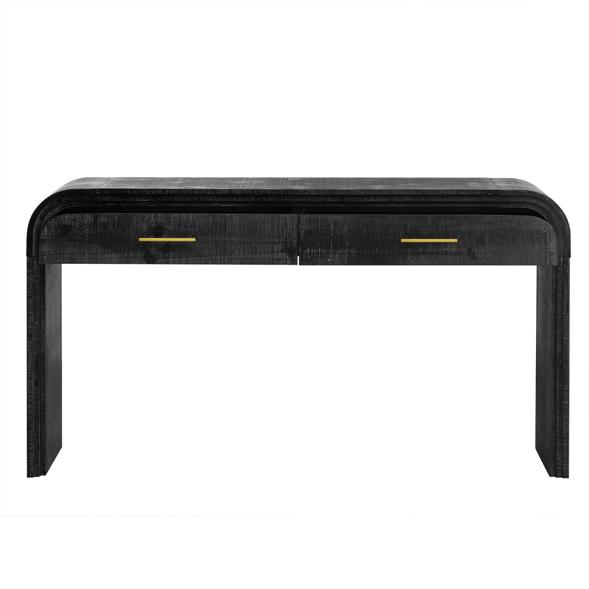 TREXM Unique Retro Silhouette Console Table with Open Style, Two Top Drawers for Entrance, Dinning Room, Living Room (Antique Black)