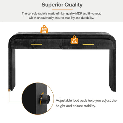 TREXM Unique Retro Silhouette Console Table with Open Style, Two Top Drawers for Entrance, Dinning Room, Living Room (Antique Black)