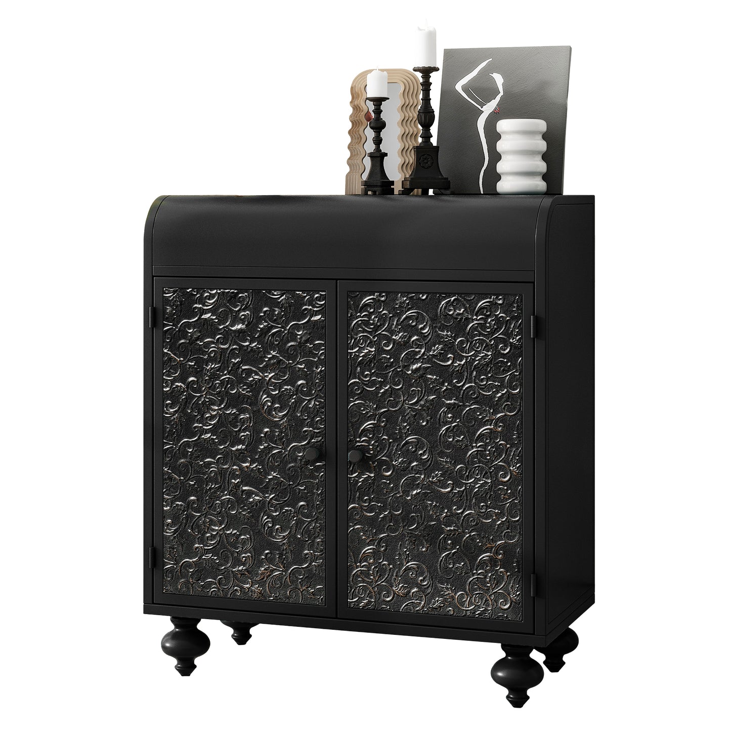 Art Accent Cabinet With 2 Doors, Sideboard Buffet Cabinet with Storage, Distressed Decorative Storage Cabinet With Embossed Pattern For Entryway Living Room Dining Room