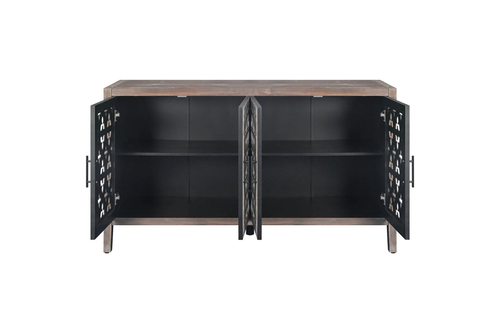 Hollow Four Door Antique Cabinet, American Country Style, Suitable for Living Room, TV Cabinet, Kitchen (Brown)