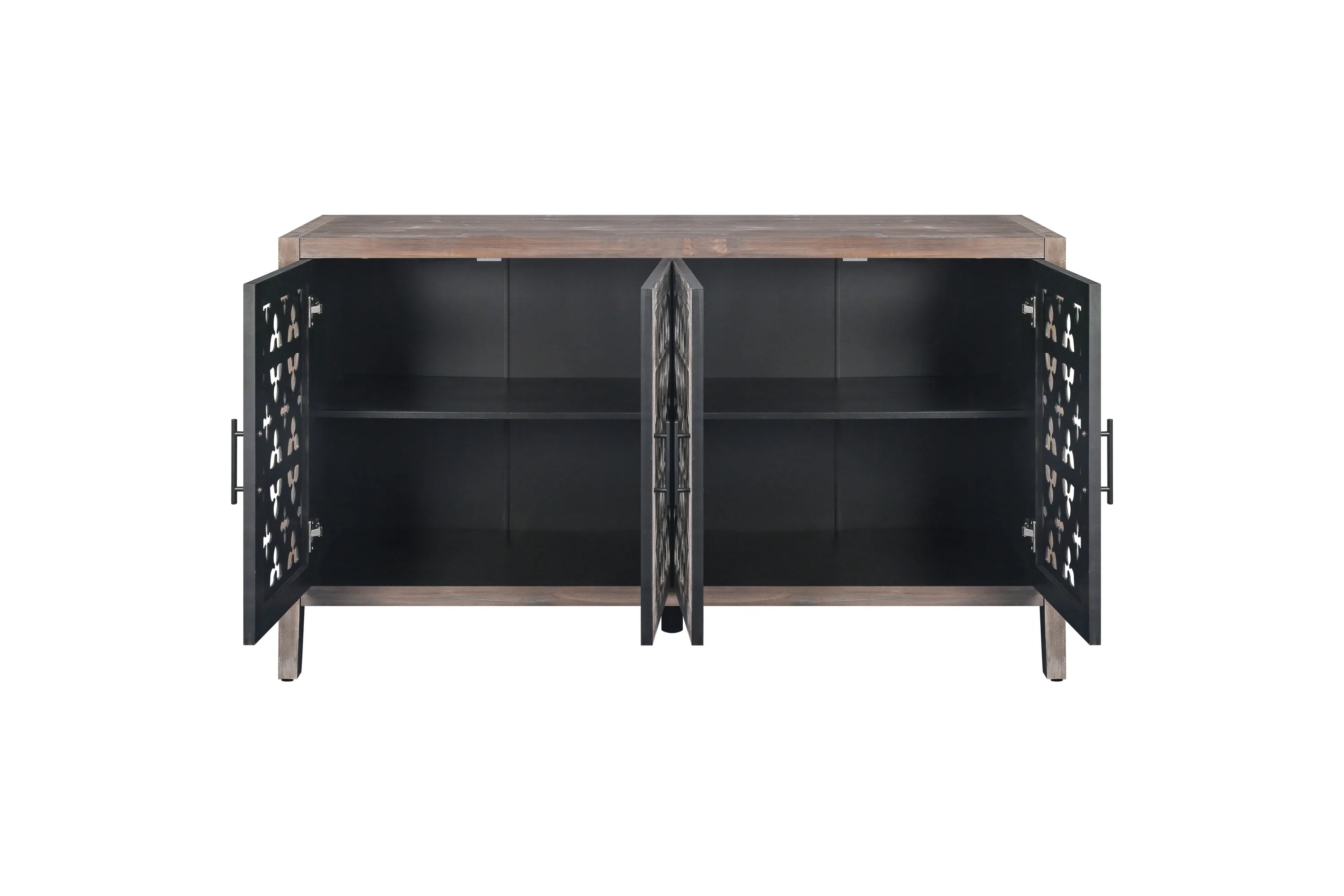 Hollow Four Door Antique Cabinet, American Country Style, Suitable for Living Room, TV Cabinet, Kitchen (Brown)