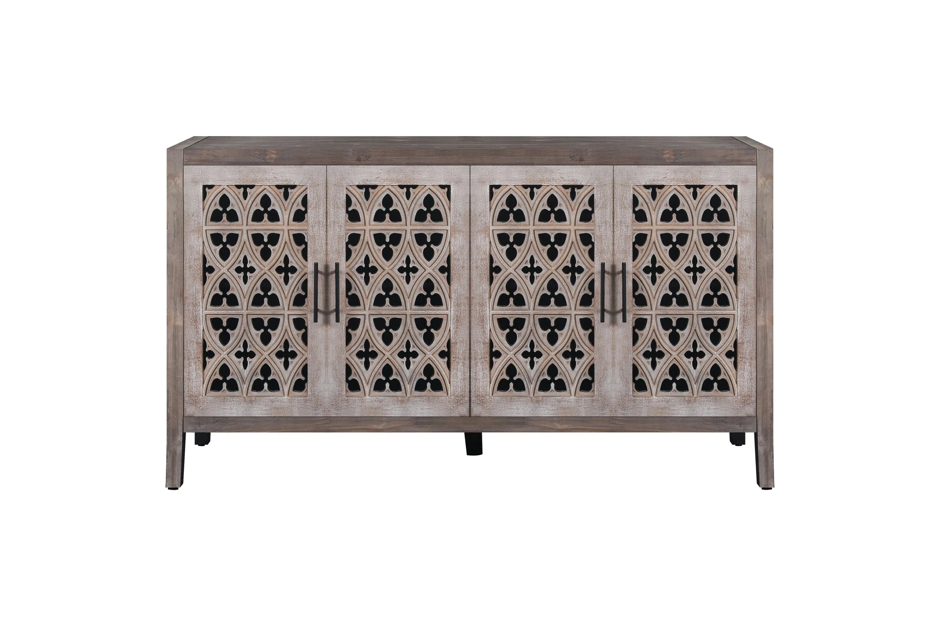 Hollow Four Door Antique Cabinet, American Country Style, Suitable for Living Room, TV Cabinet, Kitchen (Brown)