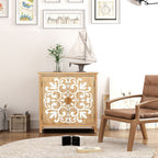 Rustic Wooden Accent Cabinet with Floral Carved Doors, 2 - Door Storage Cabinet for Living Room, Entryway, Dining Room Storage Cabinet