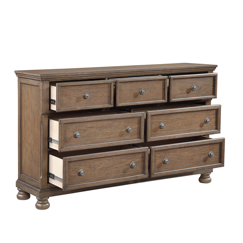 Transitional Antique Brown Finish 1pc Dresser with 7x Drawers Jewelry Tray Classic Bun Feet Wooden Bedroom Furniture