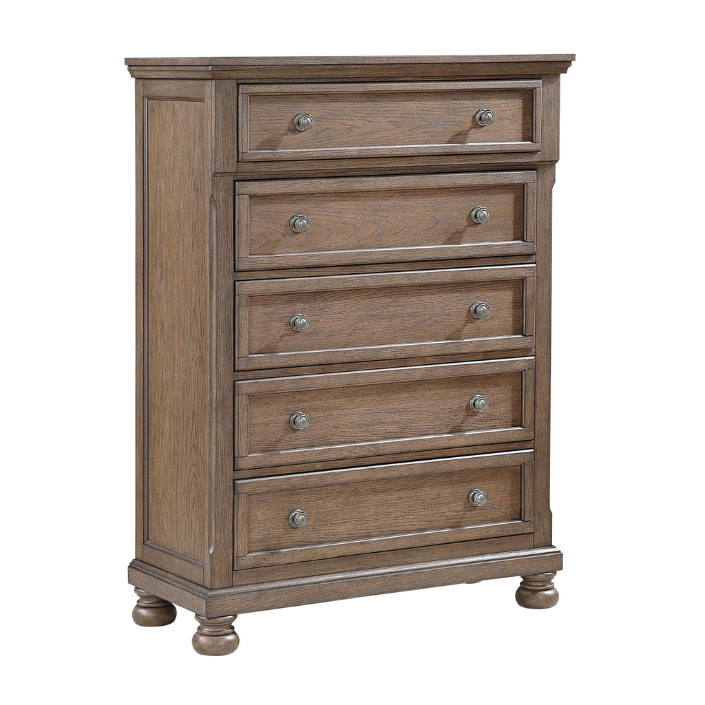 Transitional Antique Brown Finish 1pc Storage Chest with 5x Drawers Classic Bun Feet Wooden Bedroom Furniture