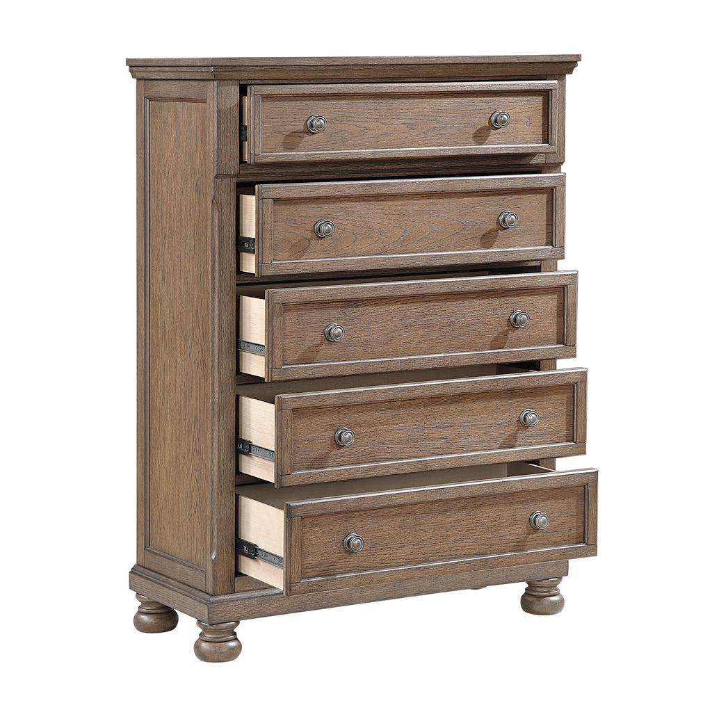Transitional Antique Brown Finish 1pc Storage Chest with 5x Drawers Classic Bun Feet Wooden Bedroom Furniture